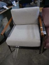 Wooden and metal framed easy chair with natural upholstered seat and back