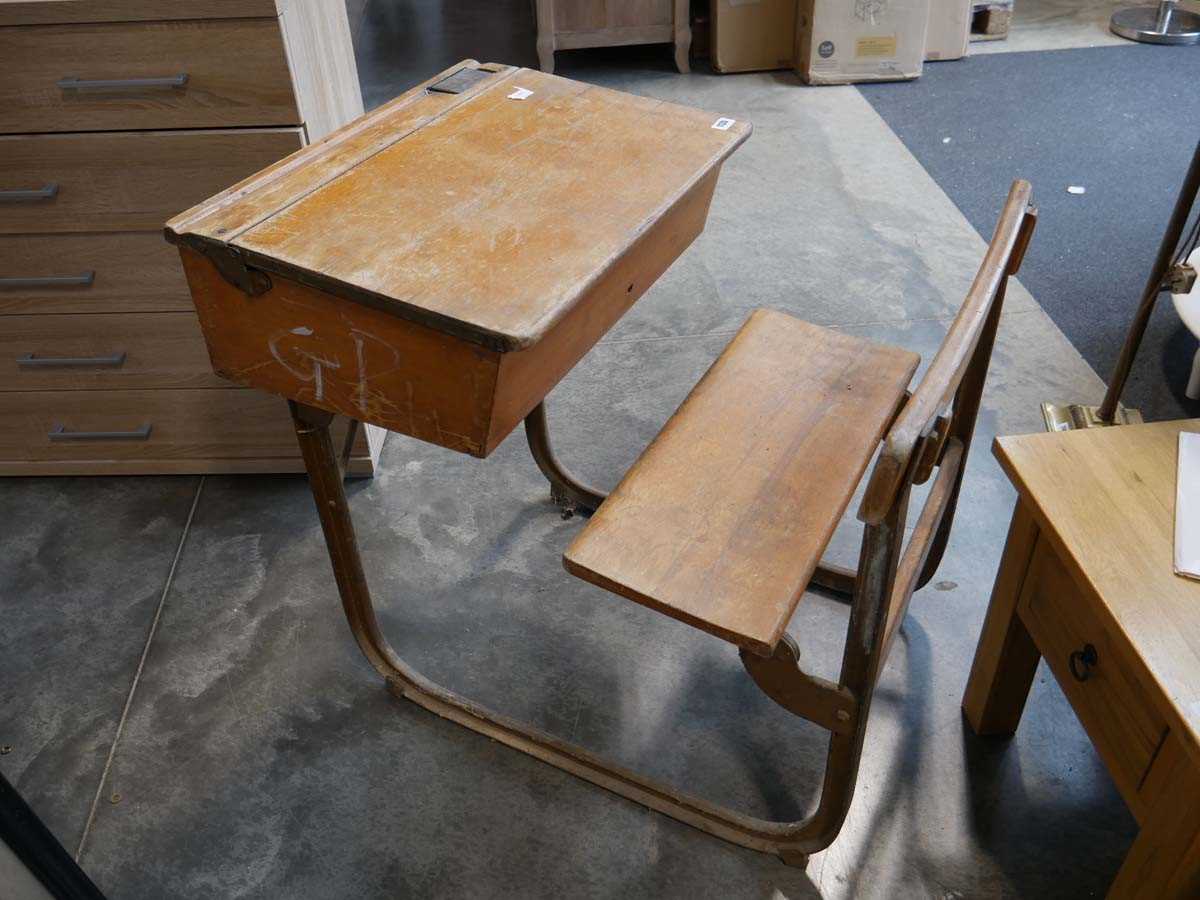 Early 20th century school desk with integral seat