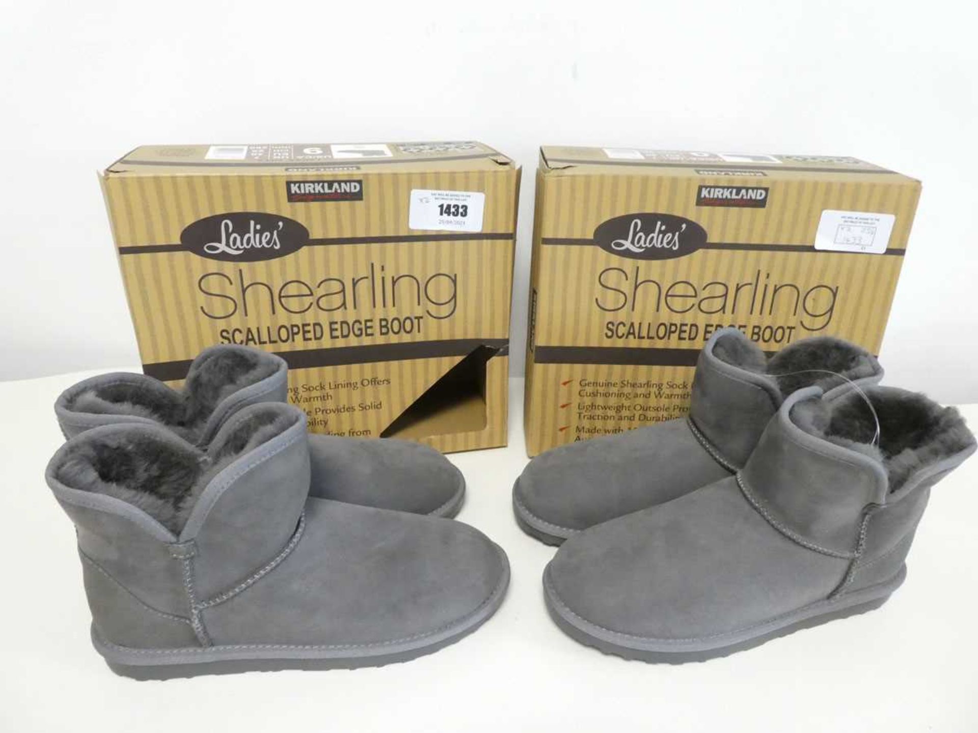 +VAT 2 boxed pairs of ladies Kirkland shearling boots both grey. Both size 7.