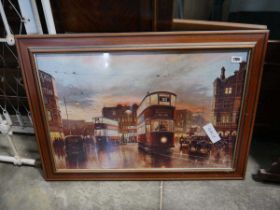 Framed and glazed print of trolley bus by Don Brecken