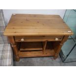 Modern pine single drawer work station with pull out section below