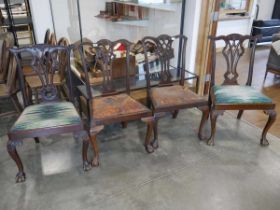 2 pairs of mahogany framed dining chairs on ball and claw supports
