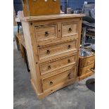 Modern pine chest of 2 over 3 drawers