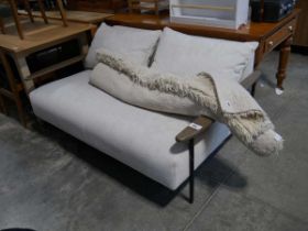 +VAT Wooden framed 2 seater sofa with natural coloured upholstery