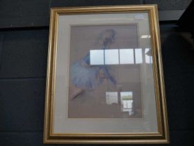 Gilt framed Monet print, gilt framed and glazed print of ballerina and 4 further pictures incl.