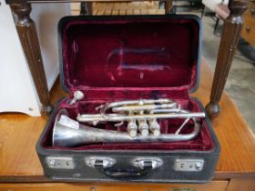 Trumpet with mouth piece in padded fitted case