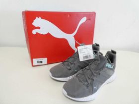 +VAT Boxed pair of Puma trainers in grey. Size 4.