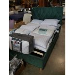 Green velvet button back upholstered ottoman bed frame