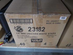 Box containing a quantity of Wild Republic unicorn plushies