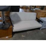 +VAT Wooden framed 2 seater sofa with natural coloured flannel upholstery