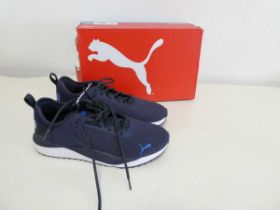 +VAT Boxed pair of Puma trainers in navy. Size 8