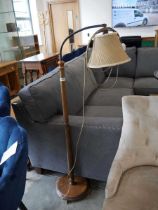 Mid 20th Century free standing floor lamp with curved bracket and ruffled shade