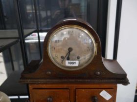 Dark oak cased Napoleon type mantle clock marked, 'Chawner, Colchester'