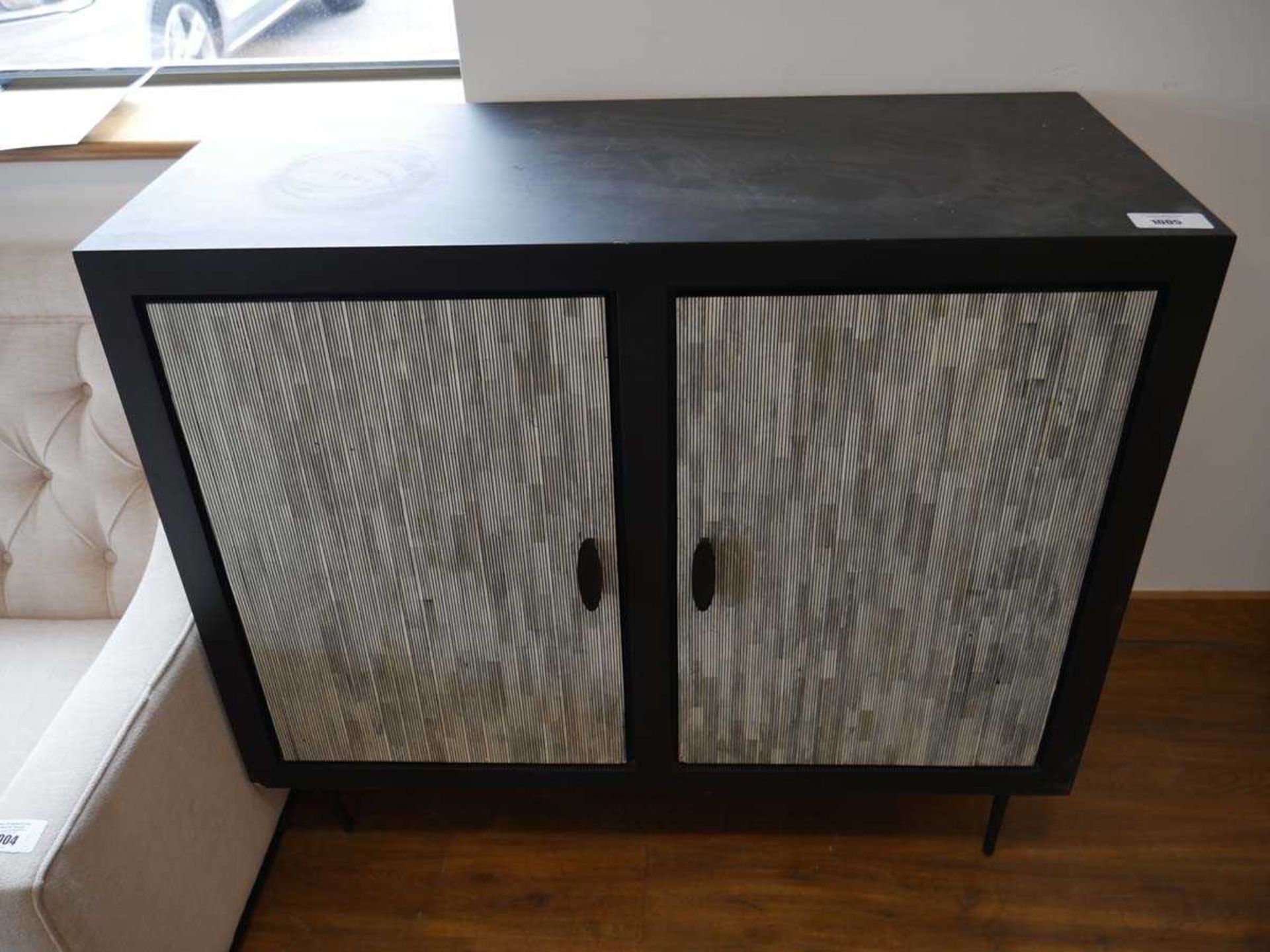 +VAT Black 2 door cupboard with black and white ivory coloured striped door fronts