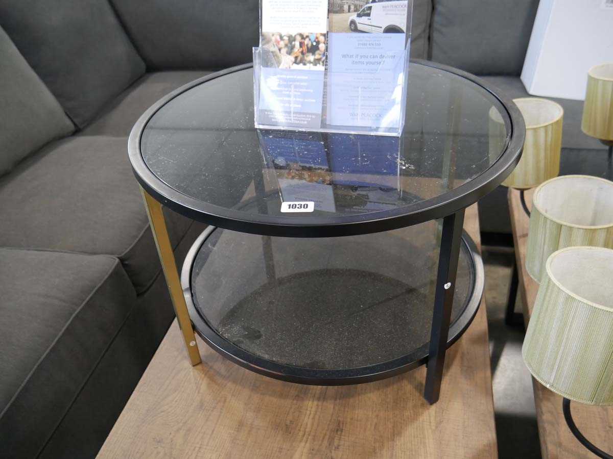 Small circular 2 tier black metal framed occasional table