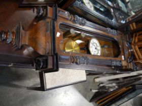 Mahogany cased wall clock in need of restoration Lacking front glass, face detached