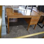 Mid Century honey oak finish desk with 3 integral drawers
