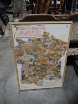 Framed and glazed poster depicting wines of France