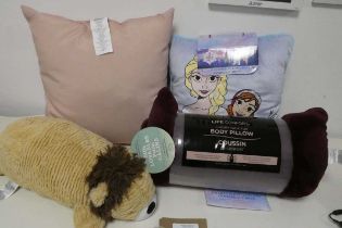 +VAT Mixed lot to include Disney Frozen cushion, pink cushion, Life comfort body pillow & plush