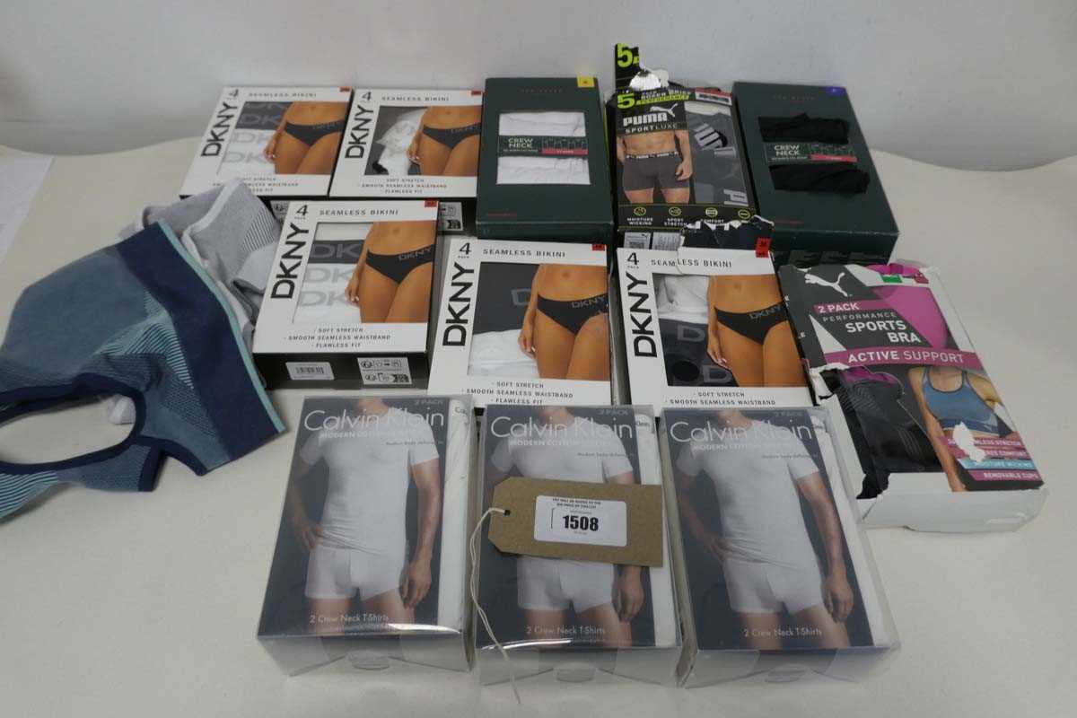 +VAT Mixed bag of mens and womens underwear, bras & crew neck t-shirts. Brands include Calvin Klein,