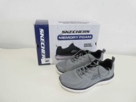 +VAT Boxed pair of Skechers memory foam trainers in grey Size 7