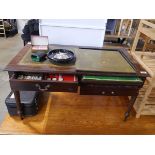 Mahogany games table with hidden storage well, dominos, roulette wheel and other games