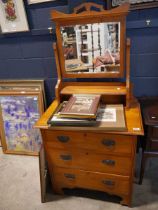 Satin wood 3 drawer dressing chest with bevelled mirror over