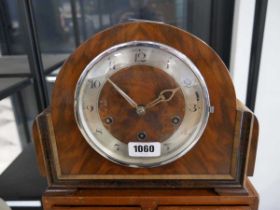 Walnut cased mantle clock