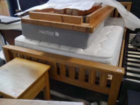 Modern light oak bed frame with Sealy memory foam mattress