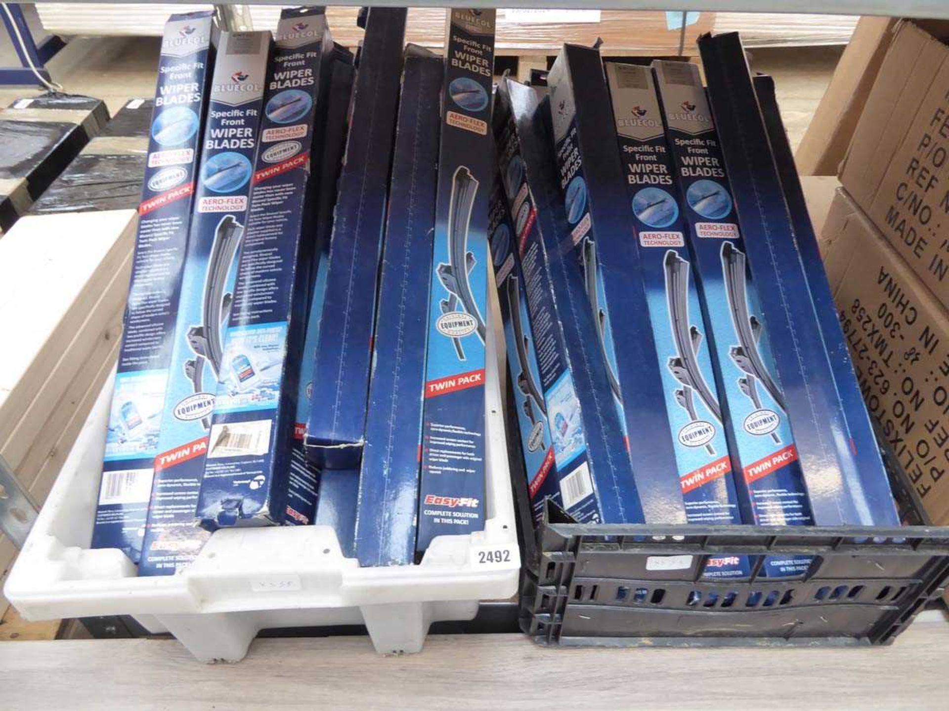 2 crates of Bluecol wiper blades in mixed sizes