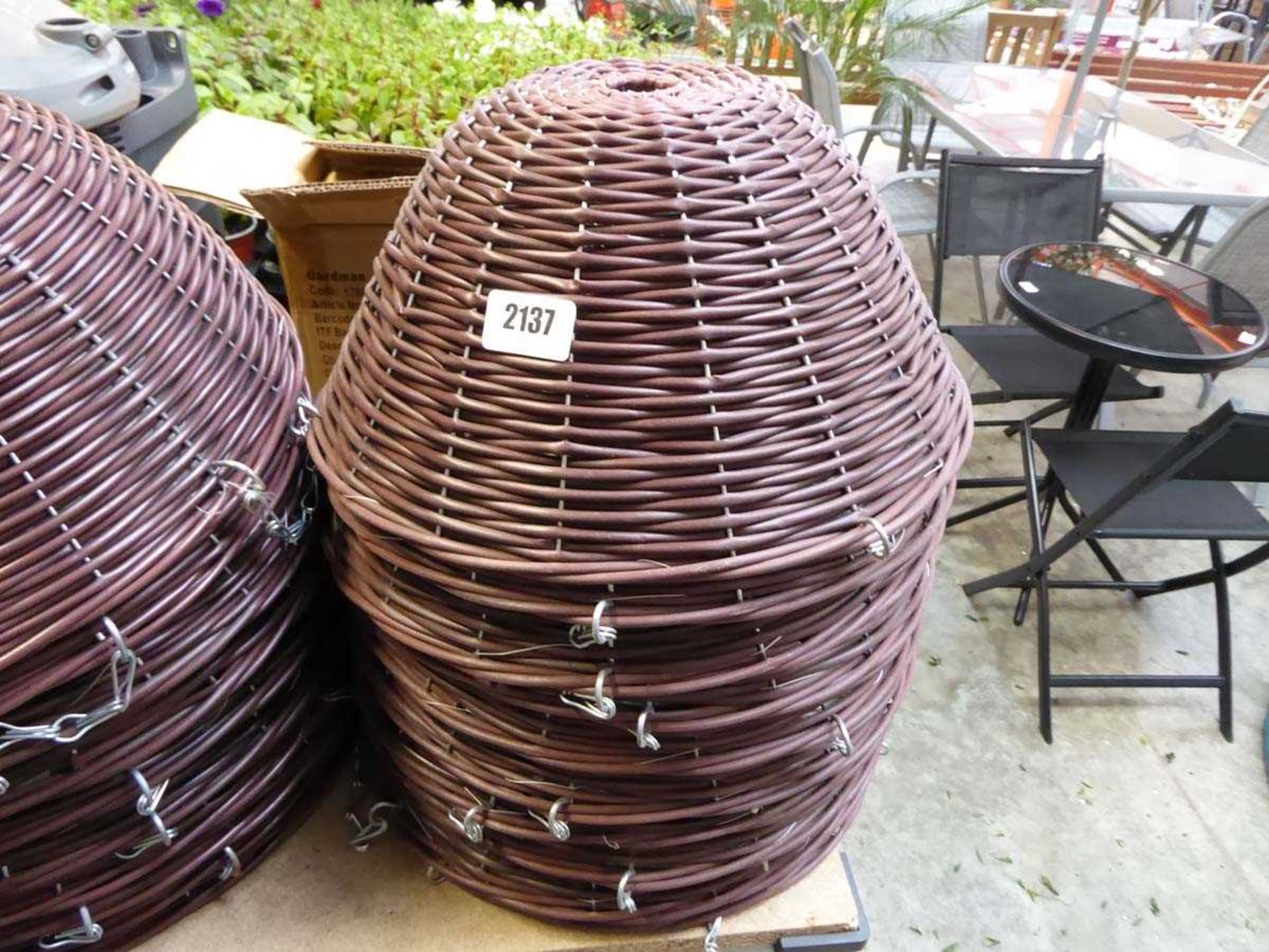 10 35cm (14") brown rattan effect hanging baskets