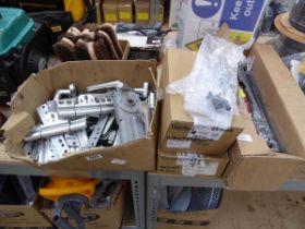 Box containing various door handles, hinges, etc. with 3 boxes of various vents and fixings