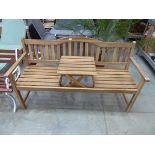 Teak wooden slated 3 seater garden bench with lift top middle section