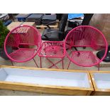 Pink rope effect 3 piece bistro set comprising 2 chairs and a table (no glass on table)