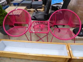 Pink rope effect 3 piece bistro set comprising 2 chairs and a table (no glass on table)