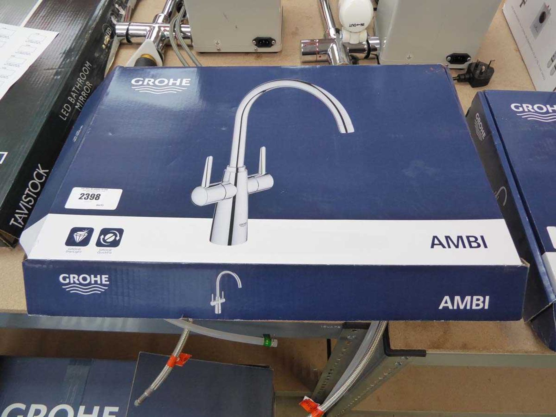 +VAT Boxed Grohe Ambi chrome twin lever kitchen tap