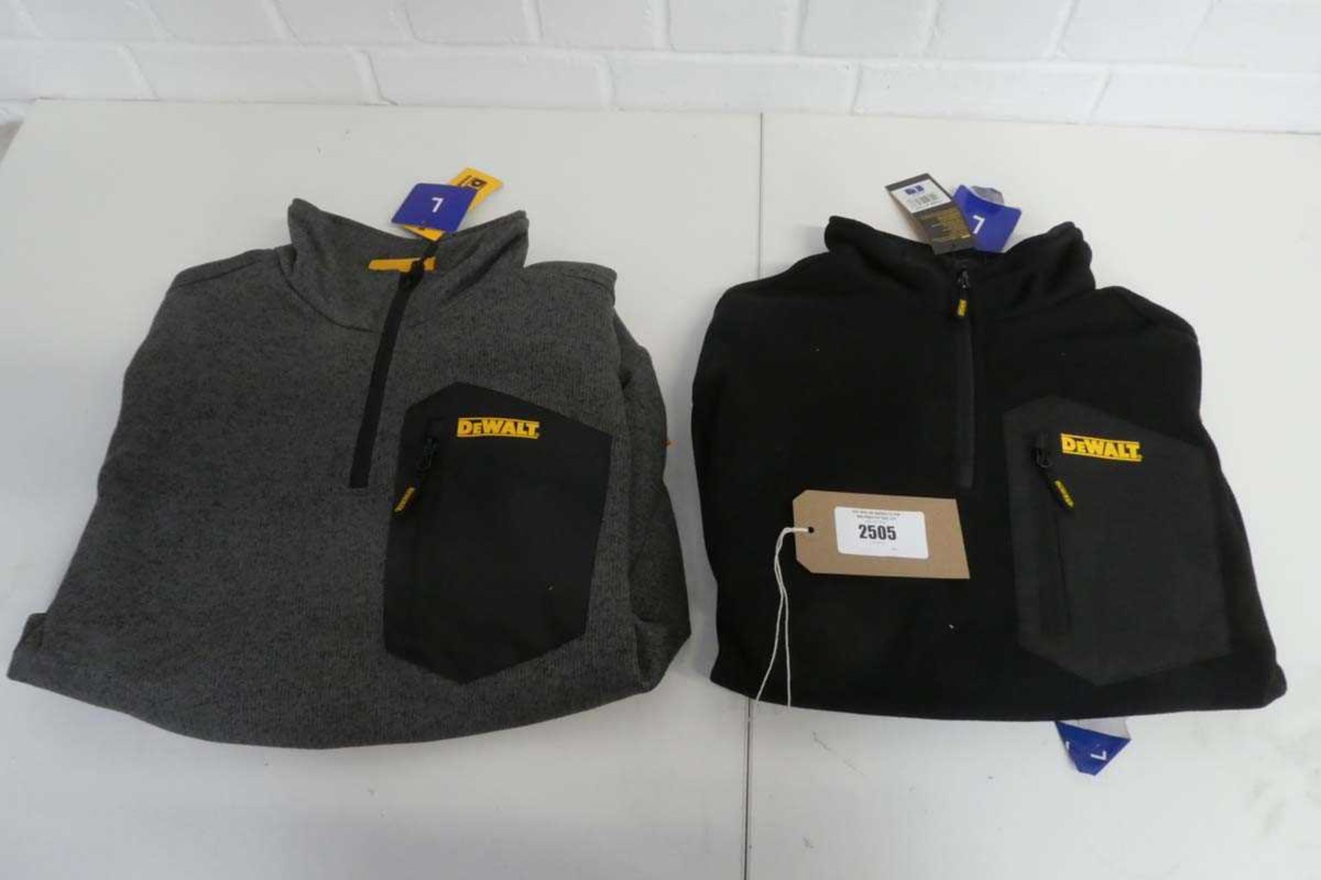 +VAT 2 DeWalt 1/4 zip work fleeces (both size L), 1 in black and 1 in grey