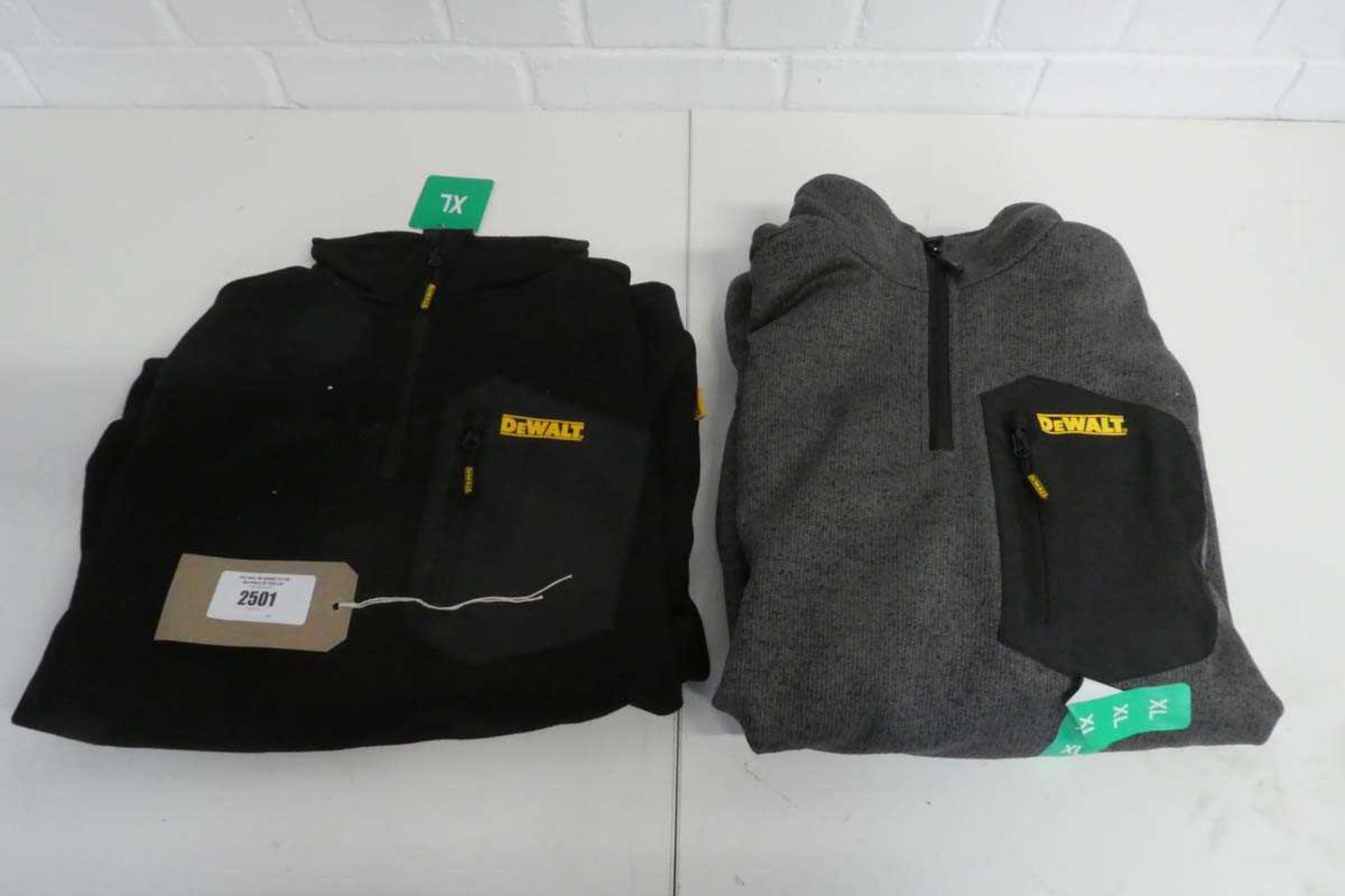 +VAT 2 DeWalt 1/4 zip work fleeces (both size XL), 1 in black and 1 in grey