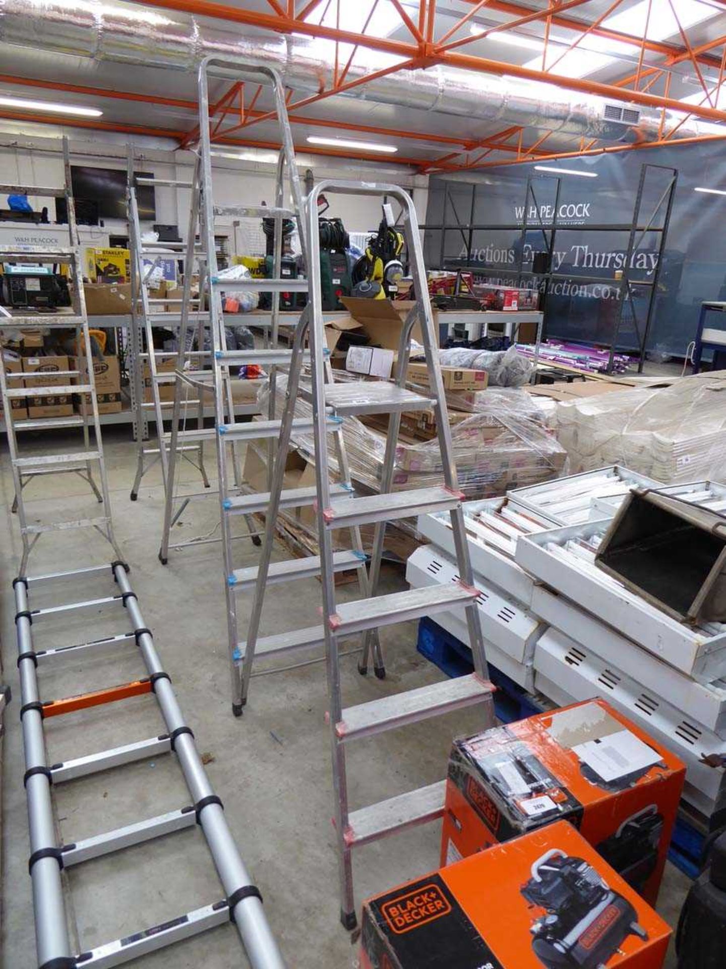 3 various size aluminium stepladders