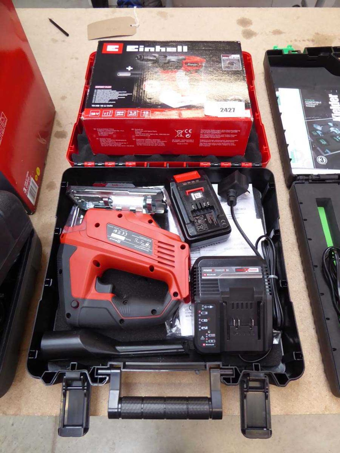 +VAT Cased 18V cordless Einhell jig saw with charger and battery plus Einhell cordless rotary hammer