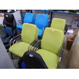 Approx. 17 blue and green cloth stacking conference chairs on chrome tubular legs