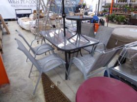 Aluminium 8 piece outdoor garden dining set comprising rectangular glass top garden table, 6 grey