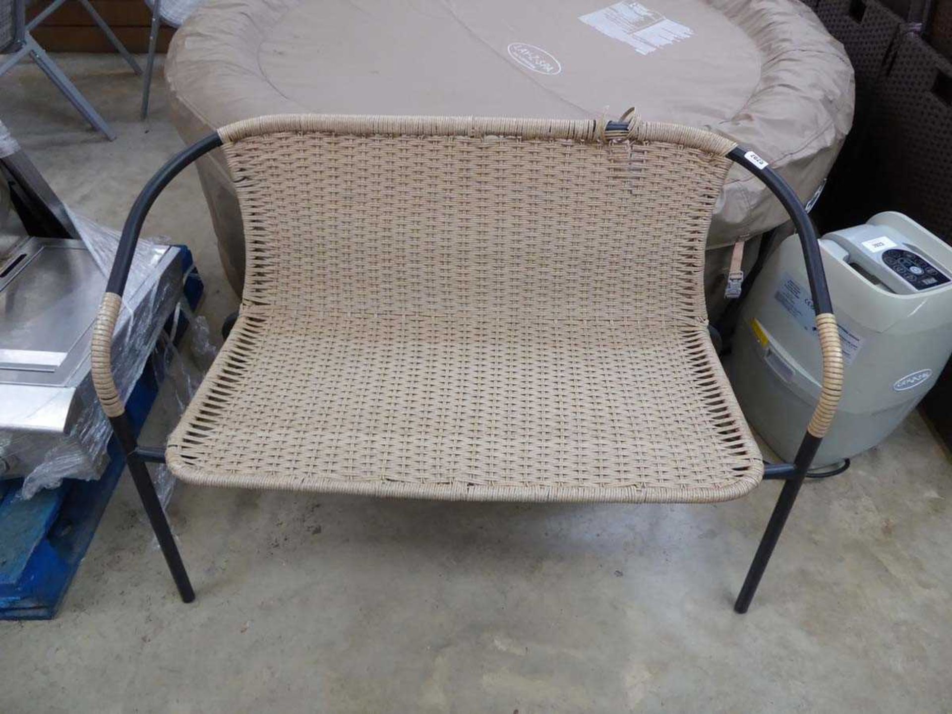 Black and beige rattan 2 seater bench
