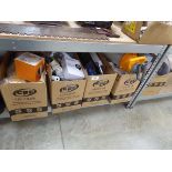 +VAT 5 boxes of mixed electrical items incl. floodlights, electrical components, sockets, fan parts,