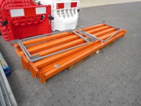 Pallet containing large quantity of orange metal racking cross beams