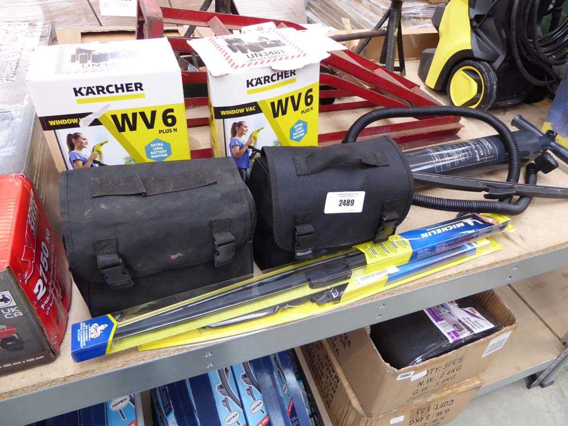 +VAT 2 Bon-Aire 12V tyre inflators with 2 Karcher WV6 cordless window vacs, air pump and 2