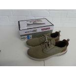 +VAT Boxed pair of Skechers classic fit memory foam trainers in taupe size 12