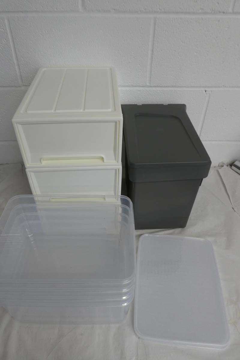 +VAT Various plastic storage boxes and inner cupboardn bin