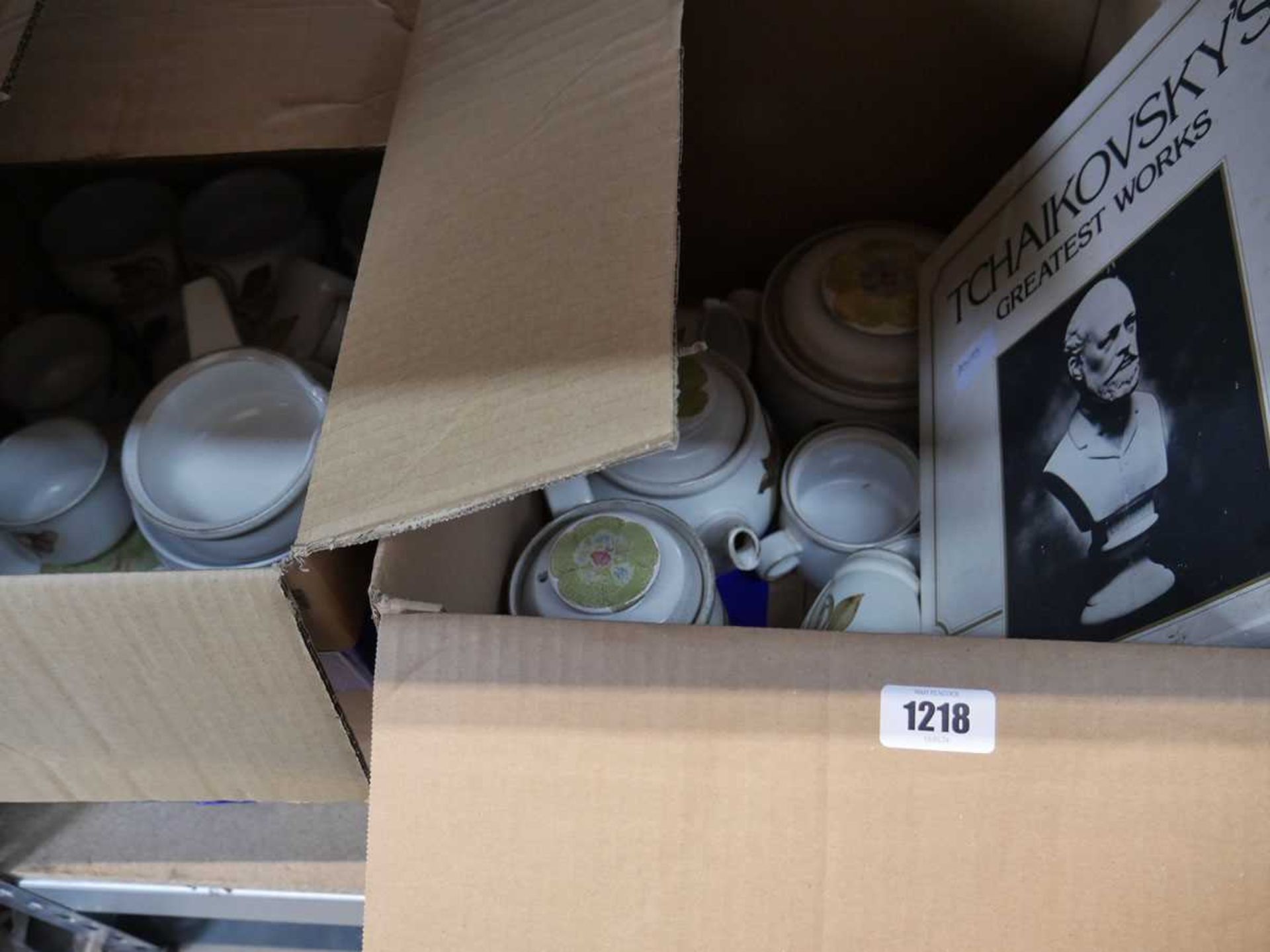 2 boxes containing Denby dinnerware