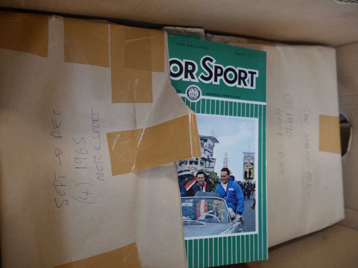 Box containing a quantity of motorsport magazines predominantly from 1960s-70s